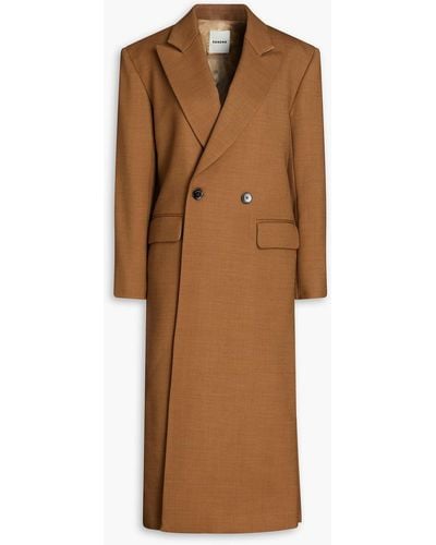 Sandro Double-breasted Twill Coat - Brown