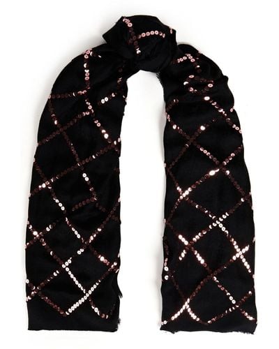Tory Burch Embellished Wool And Silk-blend Jacquard Scarf - Black