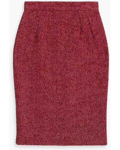 Dolce & Gabbana Herringbone Wool-blend Tweed Pencil Skirt - Red