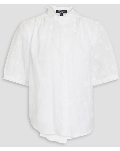 Rag & Bone Jordan Ruffled Embroidered Ramie Shirt - White