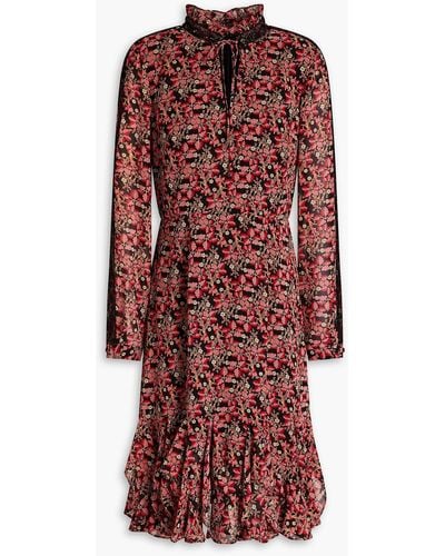 Mikael Aghal Ruffled Floral-print Chiffon Dress - Red