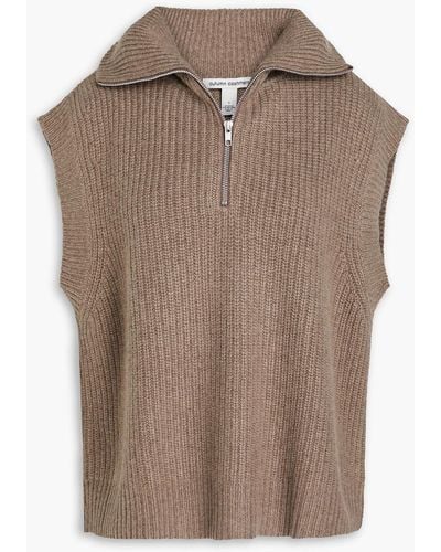 Autumn Cashmere Ribbed-knit Half-zip Vest - Brown