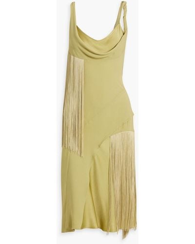Victoria Beckham Fringed Draped Crepe Dress - Yellow