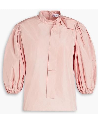 RED Valentino Bow-detailed Gathered Taffeta Blouse - Pink
