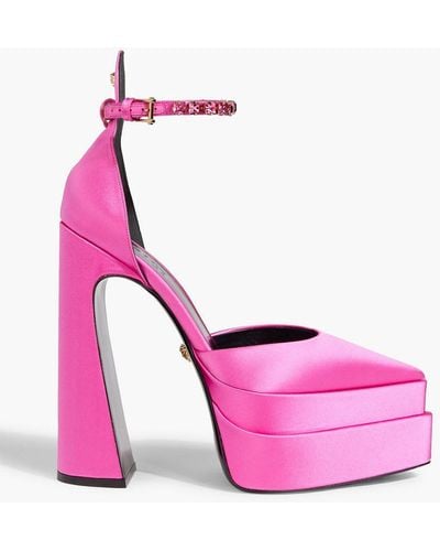 Versace Crystal-embellished Satin Platform Pumps - Pink
