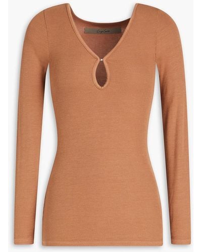 Enza Costa Ribbed Jersey Top - Brown