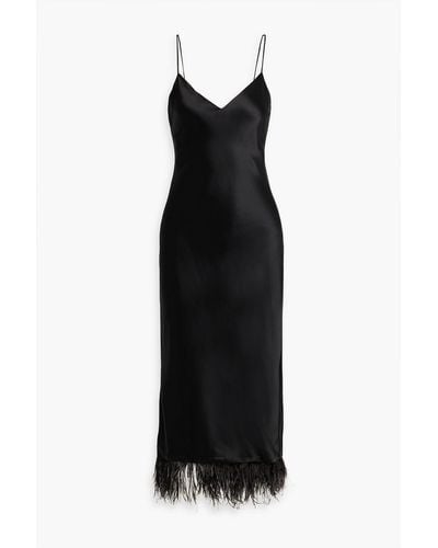 Cami NYC Raven slip dress in midilänge aus satin mit federn - Schwarz