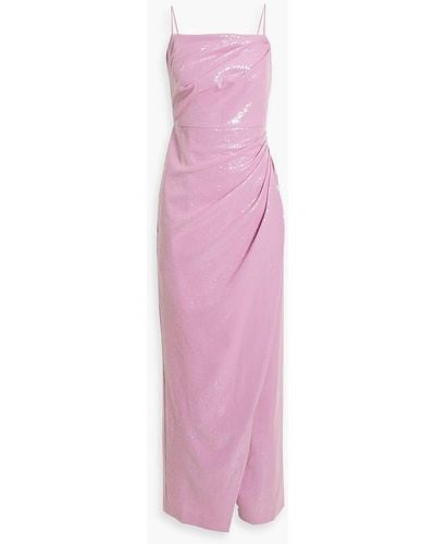Halston Alania Draped Sequined Chiffon Gown - Pink