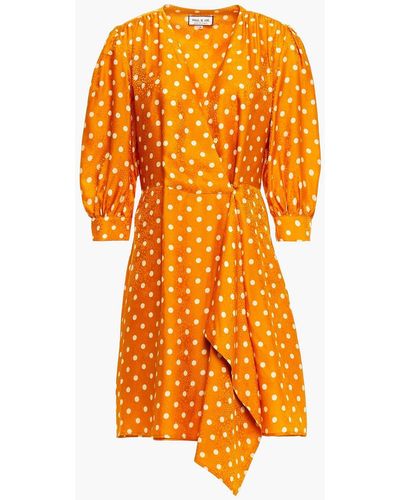 Paul & Joe Wrap-effect Polka-dot Satin-jacquard Mini Dress - Yellow