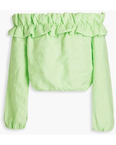 Cami NYC Cala Off-the-shoulder Cropped Linen-gauze Top - Green