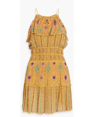 Antik Batik Louise gerafftes minikleid aus chiffon mit verzierung - Gelb