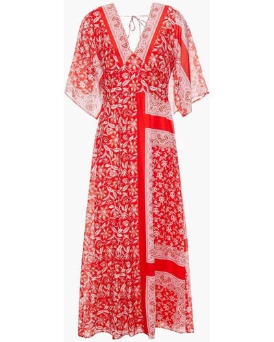 Antik Batik Iloni Open-back Printed Cotton And Silk-blend Chiffon Midi Dress - Red