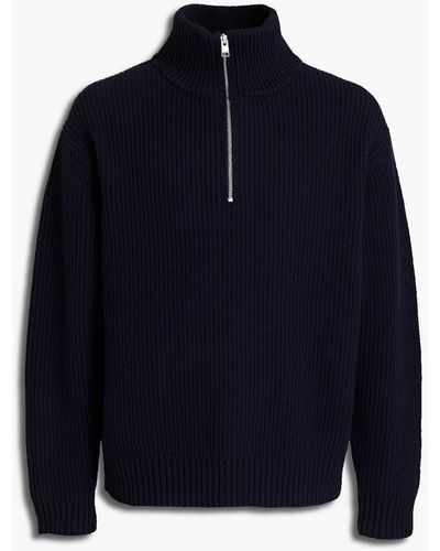 FRAME Ribbed Wool Half-zip Sweater - Blue