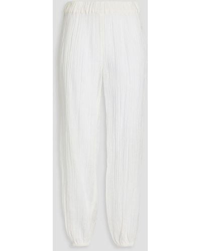 Tory Burch Crinkled Ramie And Cotton-blend Gauze Tapered Trousers - White