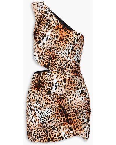 Halpern Minikleid aus stretch-jersey mit leopardenprint, cut-outs und asymmetrischer schulterpartie - Mehrfarbig