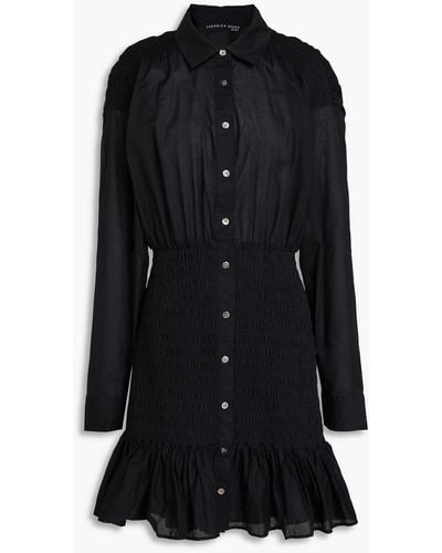 Veronica Beard Shirred Cotton Mini Shirt Dress - Black