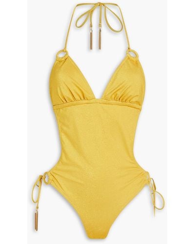 Zimmermann Ring-embellished Halterneck Swimsuit - Yellow