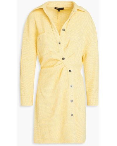 Maje Metallic Cotton-blend Bouclé-tweed Mini Shirt Dress - Yellow