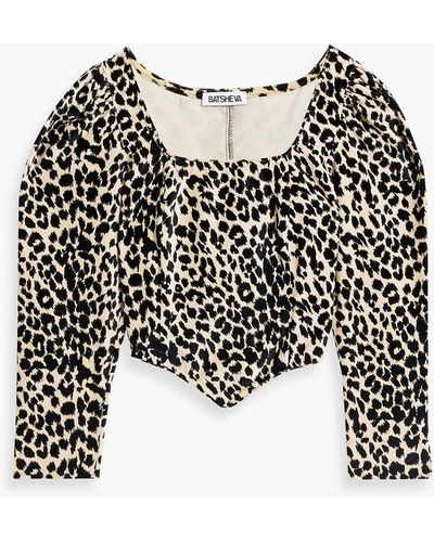 BATSHEVA Dirndl Cropped Leopard-print Cotton-velvet Top - Black