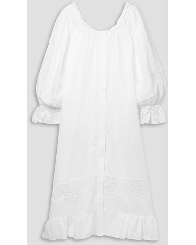 Sleeper Paloma Crocheted Lace-trimmed Linen Midi Dress - White
