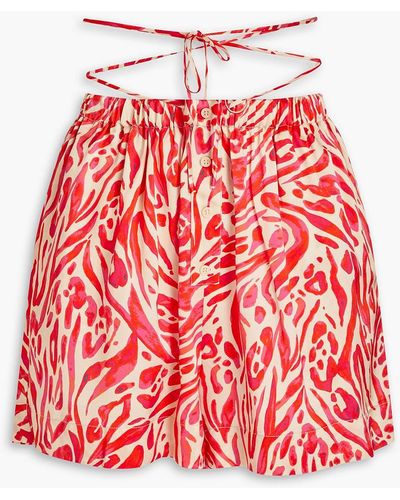 Nicholas Terra shorts aus seidensatin mit print und raffung - Rot