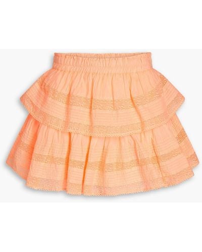LoveShackFancy Ruffled Tiered Cotton Mini Skirt - Orange