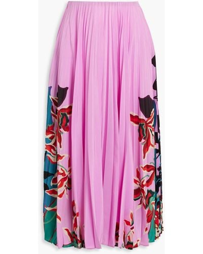 Valentino Garavani Pleated Floral-print Silk-chiffon Midi Skirt - Pink