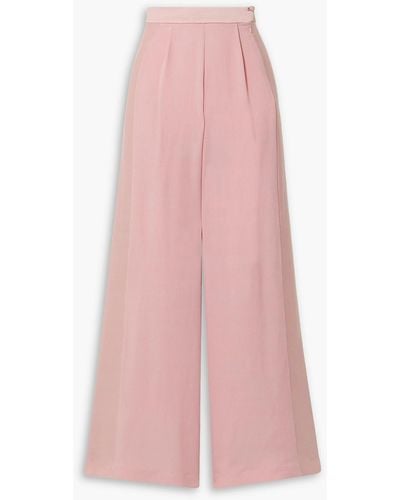 ‎Taller Marmo Palm Beach Satin-trimmed Crepe Wide-leg Trousers - Pink