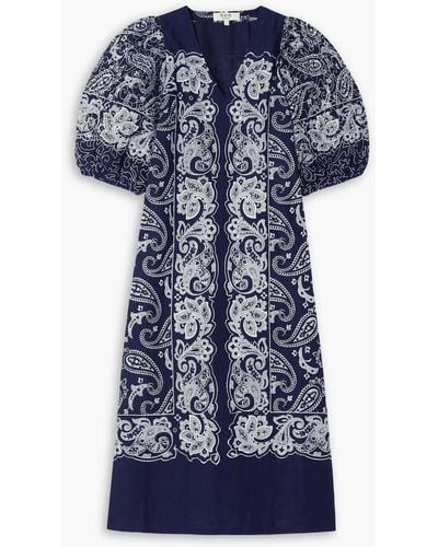 Sea Theodora Embroidered Printed Cotton-voile Midi Dress - Blue