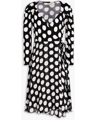 Diane von Furstenberg Polka-dot Georgette-paneled Stretch-crepe Wrap Dress - Black