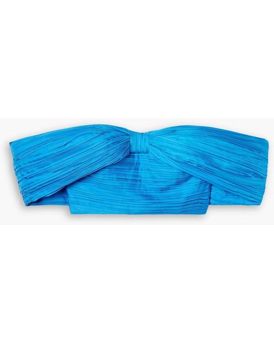 SemSem Off-the-shoulder Plissé Silk-charmeuse Bustier Top - Blue