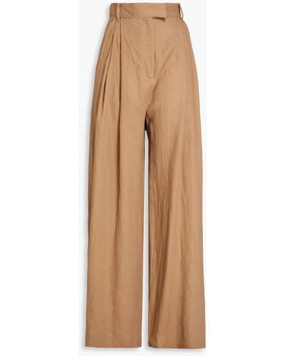 Three Graces London Molly Pleated Linen Wide-leg Trousers - Natural