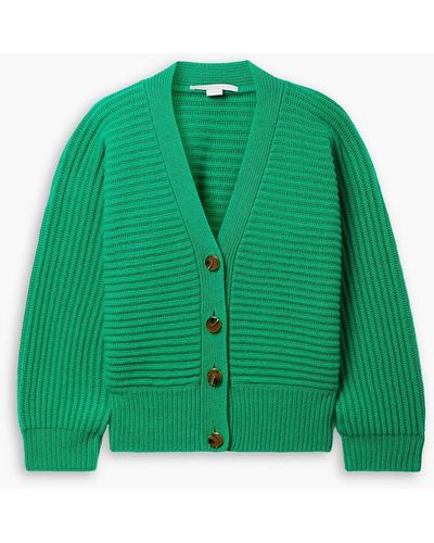 Stella McCartney Ribbed Cashmere And Wool-blend Cardigan - Green
