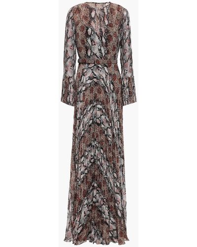 Mikael Aghal Pleated Printed Georgette Gown - Black
