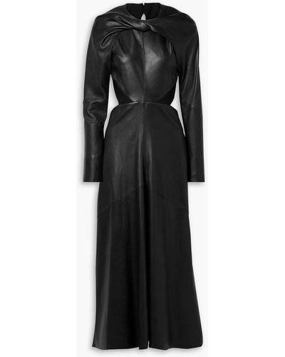 Victoria Beckham Twist-front Open-back Leather Midi Dress - Black