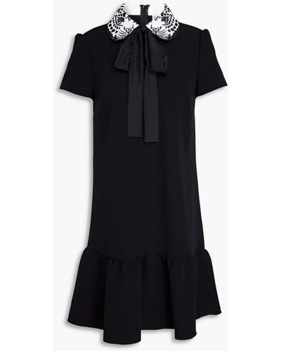 RED Valentino Pussy-bow Embroidered Crepe Mini Dress - Black