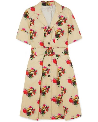 Adam Lippes Floral-print Belted Cotton-twill Dress - Natural