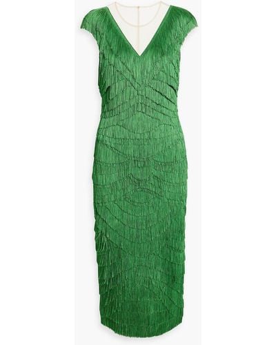 Dolce & Gabbana Fringed Tulle Midi Dress - Green