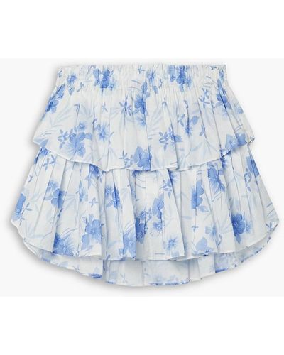 LoveShackFancy Ruffled Floral-print Cotton Mini Skirt - Blue