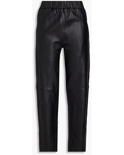 Stand Studio Leather Tapered Trousers - Black