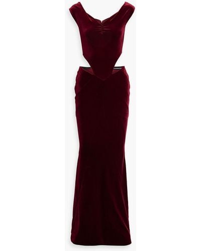 retroféte Giada schulterfreie robe aus samt mit cut-outs - Rot