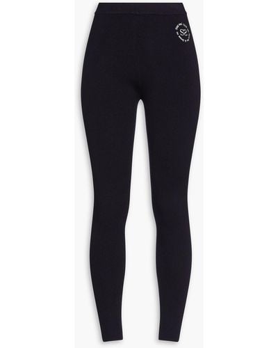 Sandro Mexique Logo-embroidered Ribbed Jersey leggings - Blue