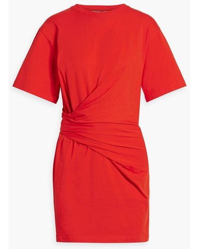 FRAME Draped Cotton-jersey Mini Dress - Red