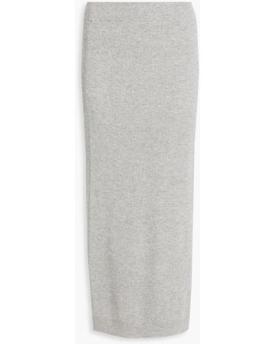 Brunello Cucinelli Ribbed Wool, Cashmere And Silk-blend Midi Skirt - White