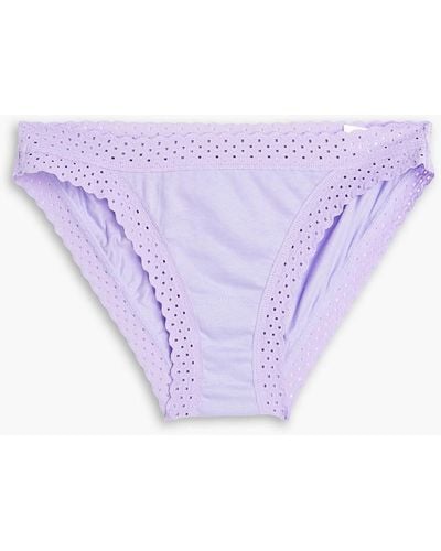 Hanky Panky Perforated Cotton-jersey Low-rise Briefs - Purple