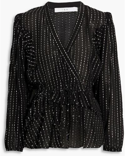 IRO Silga Metallic Fil Coupé Chiffon Peplum Blouse - Black