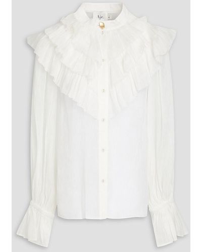 Aje. Serene Ruffled Linen And Silk-blend Blouse - White
