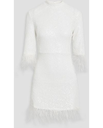 HVN Ashley Feather-embellished Sequined Tulle Mini Dress - White