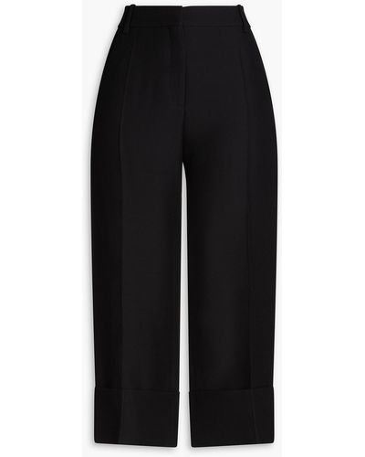 Valentino Garavani Cropped Wool And Silk-blend Crepe Straight-leg Pants - Black