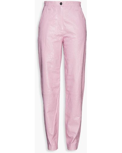 REMAIN Birger Christensen Renate Faux Croc-effect Leather Tapered Trousers - Pink